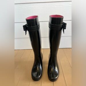Kate Spade Tall Rubber Black Rain Boots w/Bow - Size 5